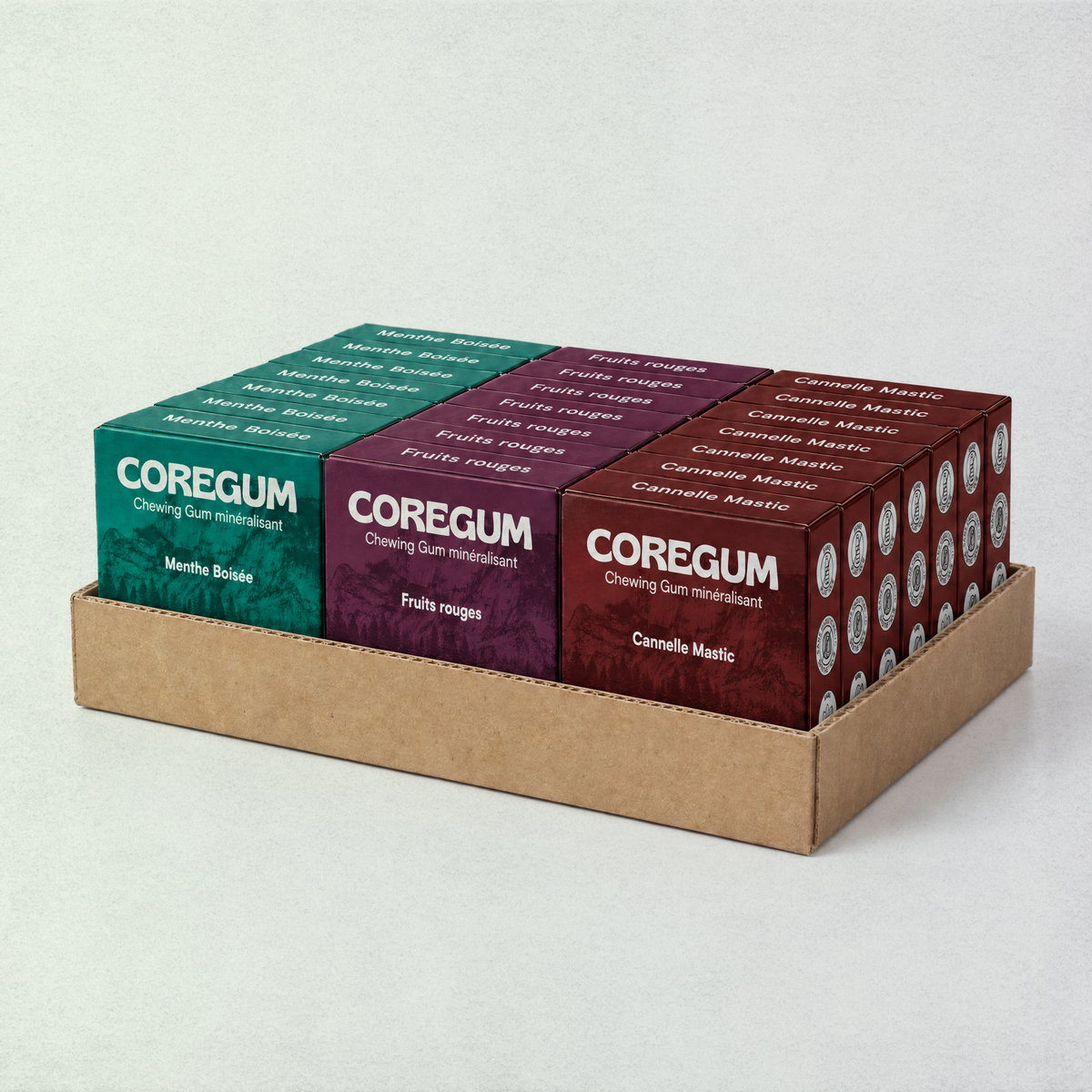 Coffret Mix 3 saveurs Coregum : Menthe boisée, Fruits rouges et Cannelle mastic